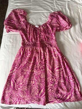 Floral Puff-Sleeve Mini Dress in Pink
